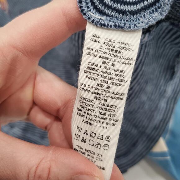 We the Free People Patchwork Raglan Shirt Womens Blue Striped Boho Cropped Tee - Picture 6 of 9